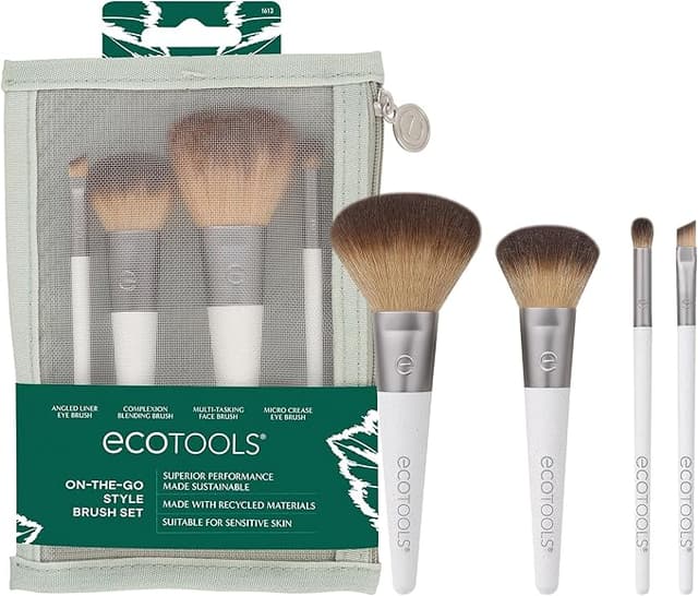 Detalle de ECOTOOLS On-the-go Style Kit 🖌️ Set de 4 Brochas y Neceser Blanco