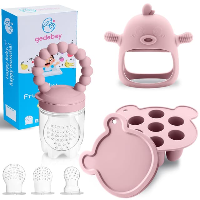 Detalle de Gedebey 6-in-1 Baby Fruit Feeder Pacifier & Baby Food Feeder Set (Silicone, BPA-Free) – S/M/L