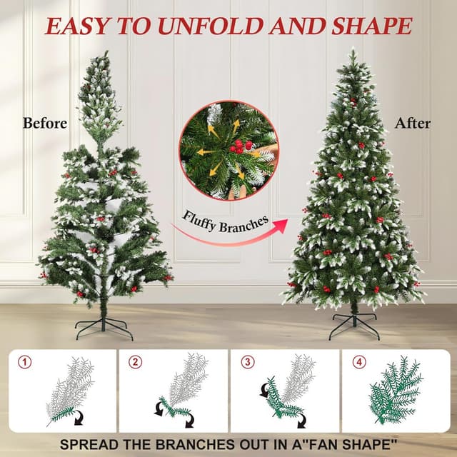 Detalle de Sapin de Noël artificiel Uten 180 cm avec flocons et baies rouges