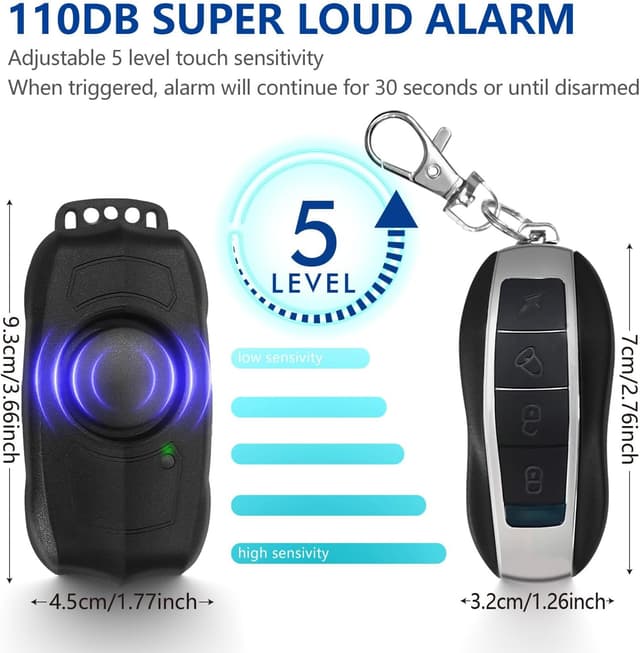 Detalle 2 de Bike Alarm with Remote, USB Rechargeable Waterproof 120dB Anti-Theft Vibration Sensor Alarm