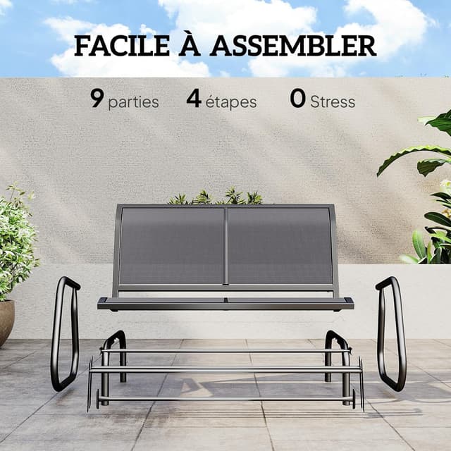 Detalle de Outsunny Banc à bascule de jardin 2 places design contemporain grand confort avec accoudoirs gris