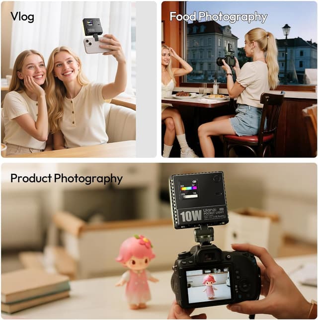 Detalle 2 de ULANZI C10RGB 10W Handy Licht mit Clip & Cold-Shoe-Halterung (84 LEDs) – RGB-Vollfarbmodus & 1.800–9.000K