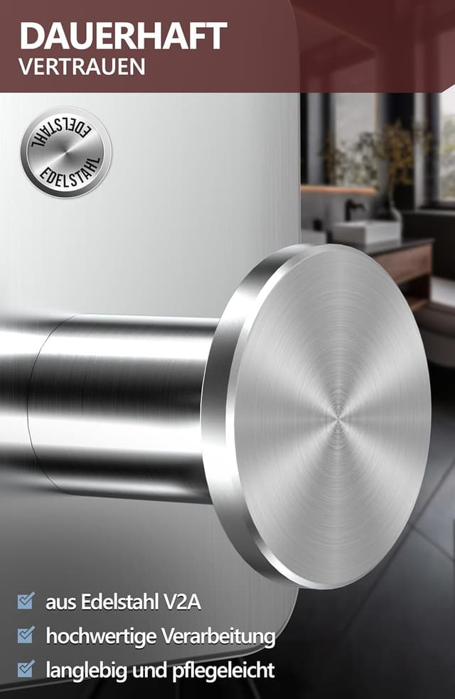 Detalle de 4smile Handtuchhalter ohne Bohren (6 Stück) aus Edelstahl – selbstklebende Klebehaken in Silber