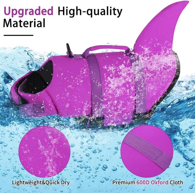 Detalle de EMUST Dog Life Jacket Shark – flotation vest with rescue handle for small to large dogs (solid rose pink)
