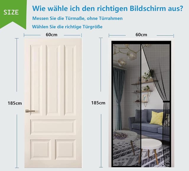 Detalle 2 de XCMVCN Magnet Fliegengitter für Balkontür 60×185 cm (Türvorhang, ohne Bohren) – schwarz
