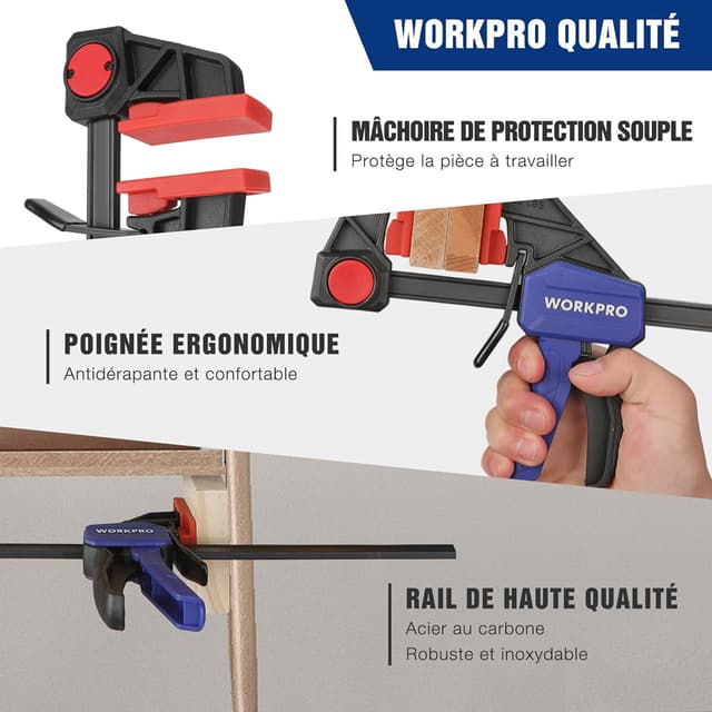 Thumbnail 6 de WORKPRO : lot de 2 serre-joints à une main en acier et nylon, serrage jusqu’à 150 mm (plage 135–285 mm)
