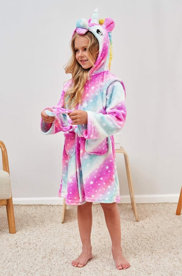 Detalle de Piefry peignoir doux fille à capuche licorne (avec pantoufles) 4 pièces