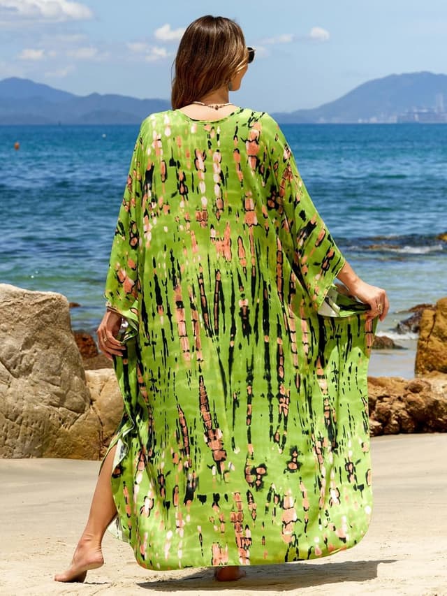 Detalle 1 de IMAGEKOPE Women’s 2025 Summer Kaftan Dress (Plus Size) Deep V-Neck Swim Cover-Up