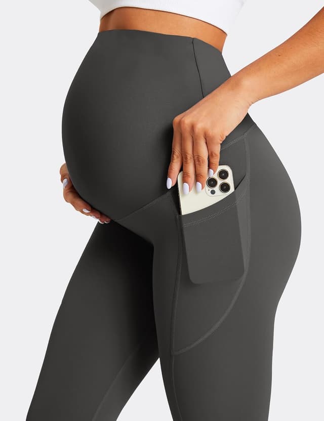 Detalle de BAYDI Nudi Umstandsleggings für Damen mit Taschen – blickdicht, High Waist und weich elastisch