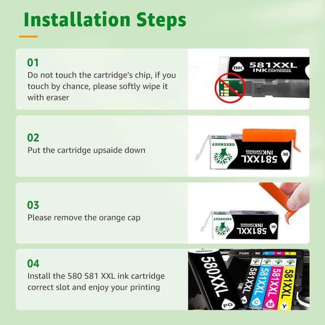 Detalle de GREENSKY PGI-580XXL & CLI-581XXL compatible ink cartridges (10-pack) for Canon PIXMA