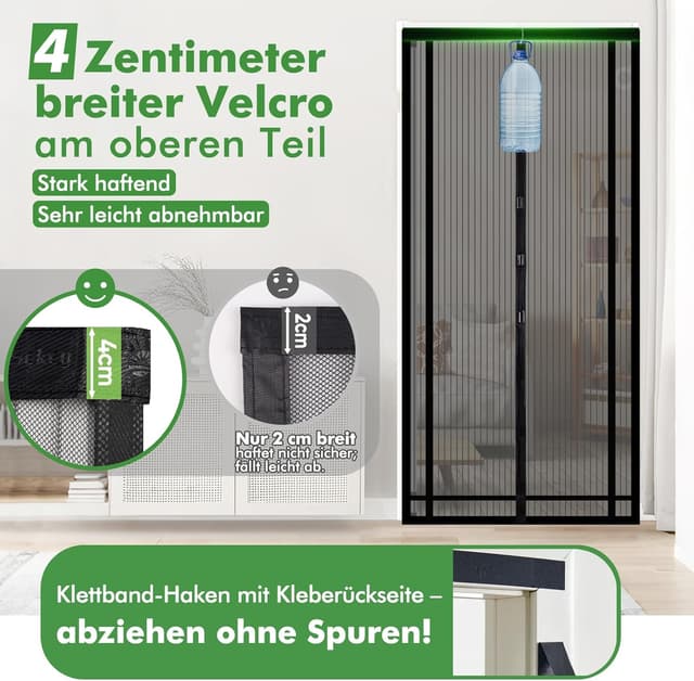 Detalle 2 de Sekey Fliegengitter Balkontür zuschneidbar (Magnet & selbstklebend, ohne Bohren) – Insektenschutzvorhang 130x220 cm, schwarz