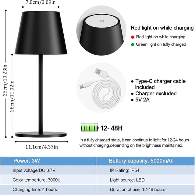 Detalle 1 de lundwa Dimmbare LED Akku Tischleuchte 26 cm