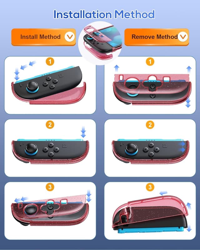 Detalle de FYOUNG Switch 2 Schutzhülle inkl. Displayschutzfolie & Thumb Grips (Zubehörset) – Glitzer Rosa