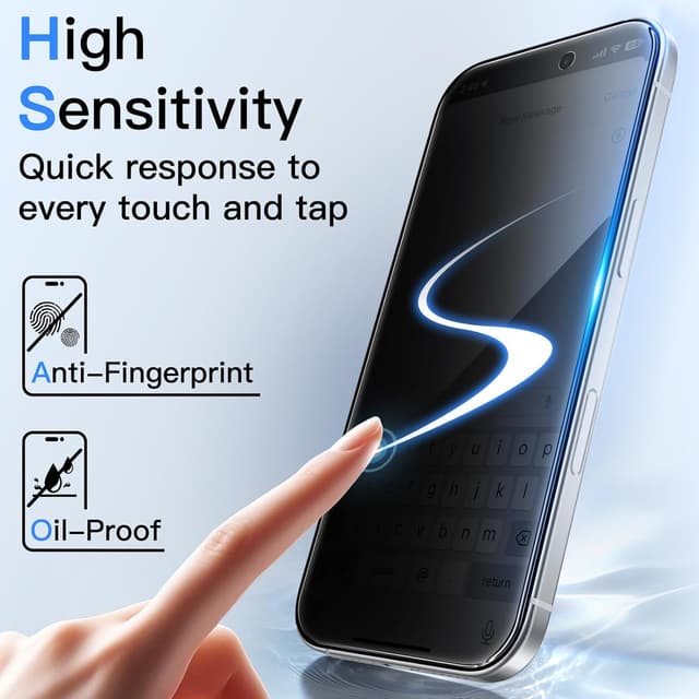 Detalle de JETech Privacy Screen Protector for iPhone 16 Pro (6.3-inch) – Anti-Spy Tempered Glass Film, 2-Pack