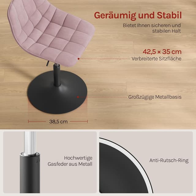Thumbnail 6 de WOLTU Schminktisch Stuhl Hocker BH300rs-1 – höhenverstellbar, 360° drehbar mit Rückenlehne (Rosa)