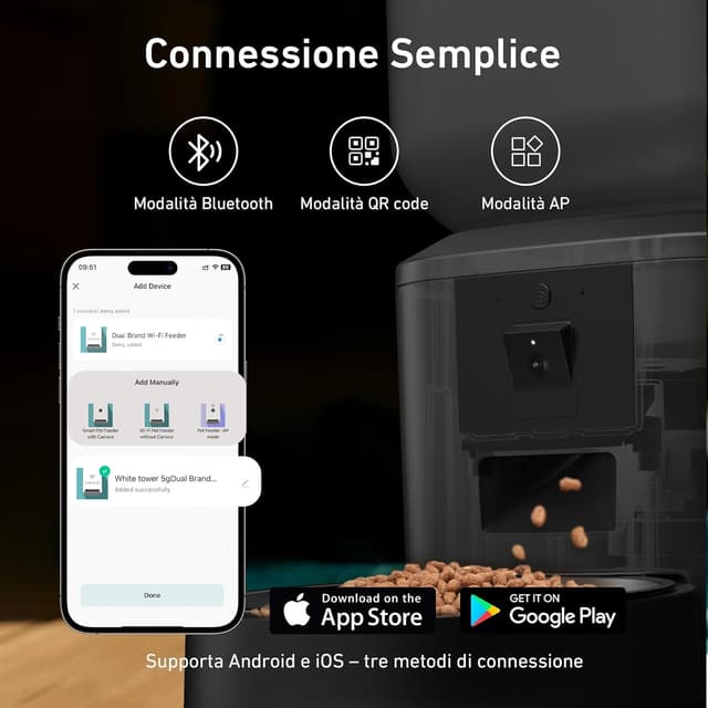 Thumbnail 6 de Nityers distributore automatico cibo per gatti e cani con telecamera 1080P, audio bidirezionale e Wi‑Fi 2.4/5 GHz