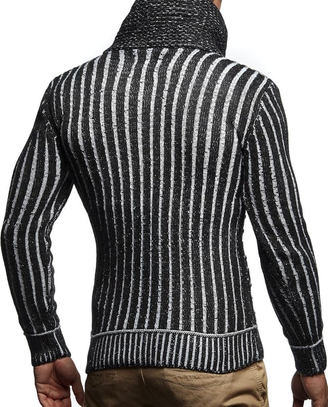 Detalle 2 de Leif Nelson LN5385 pull en tricot à col châle pour homme, coupe ajustée noire