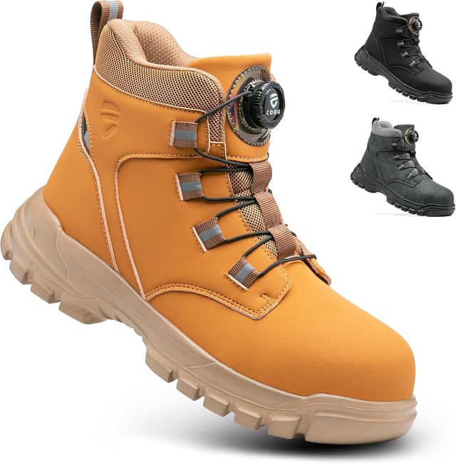 Detalle de KOIFISH steel toe cap work boots with quick lace system and anti-slip grip