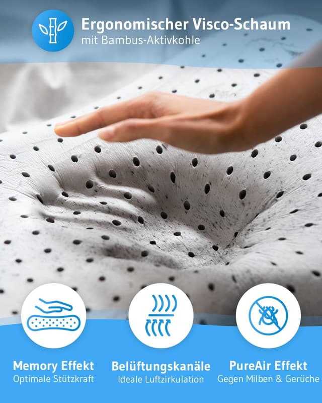 Detalle 2 de NuMOON Nacken-Kissen QuickDry mit Memory-Foam-Wellnesskern (55x40x12 cm) für Seitenschläfer & Rückenschläfer