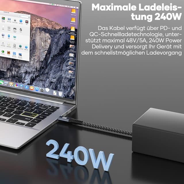 Detalle de USB‑C Datenkabel (30 cm) mit 20 Gbit/s, 240 W und Video 4K@144 Hz/5K@60 Hz