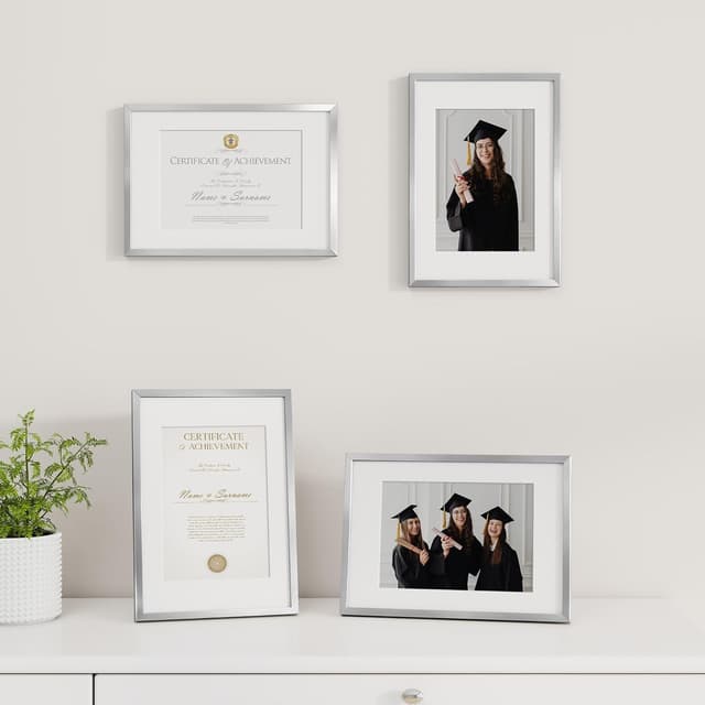 Thumbnail 1 de A4 Metal Aluminium Picture Frame (21x29.7 cm) with Mount for A5 Prints, Tempered Glass – Silver