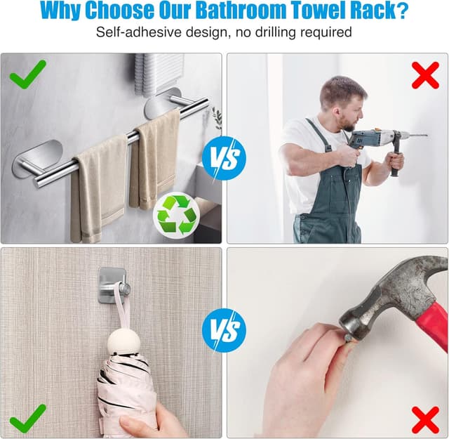 Detalle 2 de YUNYODA Juego de toalleros 40cm autoadhesivo