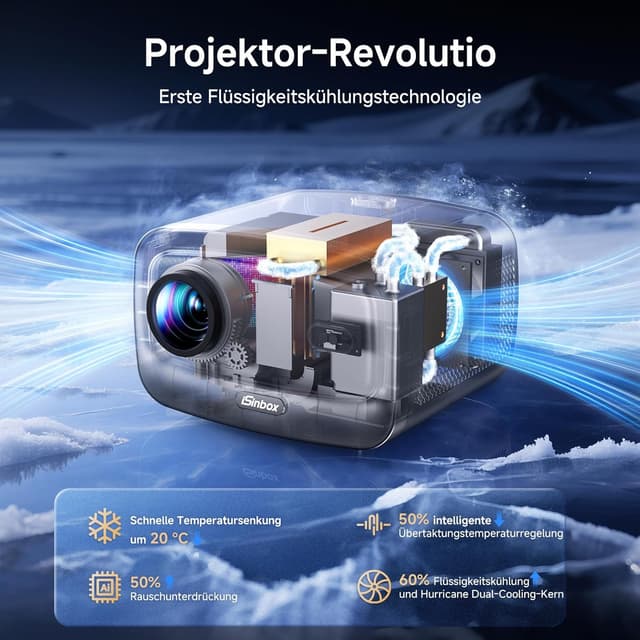 Detalle 2 de iSinbox JY821 4K Smart Beamer (1500 ANSI, HDR10+, Autofokus, 6D Keystone) für Netflix & Dolby Audio