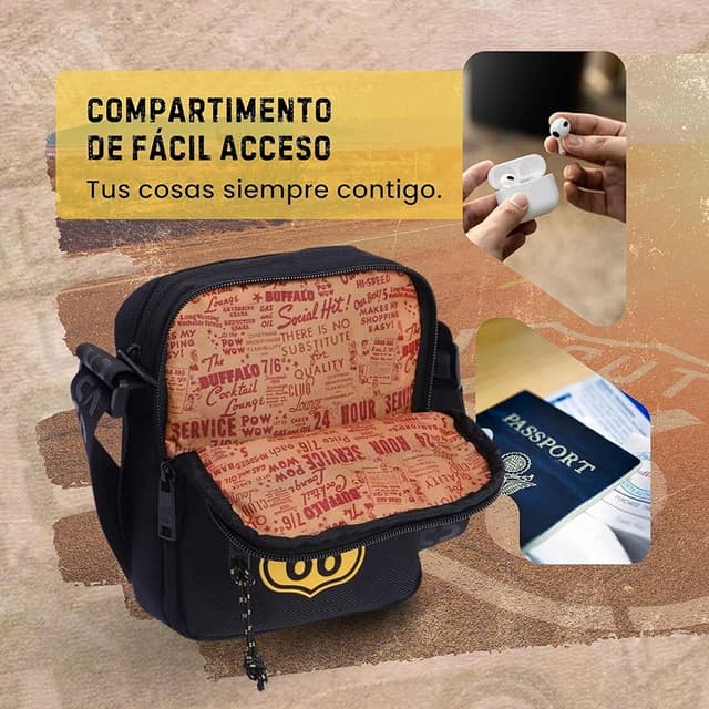 Detalle 2 de ROUTE 66 Hector bandolera hombre para viaje y diario
