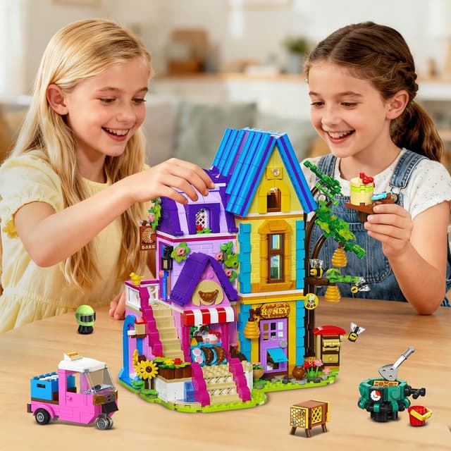 Thumbnail 5 de HOGOKIDS Bienenhaus & Bäckerei Haus Bauspielzeug mit LED-Licht – 1084-teilige Backset-Spielwelt