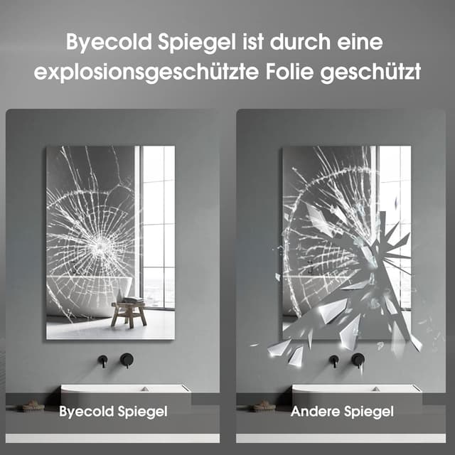 Detalle de Byecold specchio da bagno 100 x 60 cm senza cornice con LED, sensore touch e display meteo