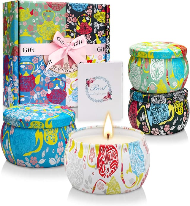 Detalle de Coffret Bougies Parfumées pour Femme – Lot de 4 bougies en cire de soja (120 g) avec couvercle