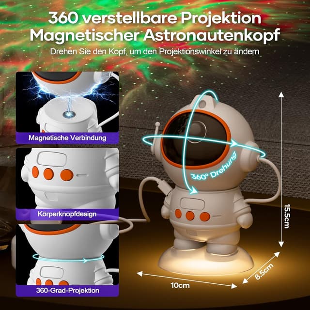 Detalle 2 de Fokky Sternenhimmel Astronaut Projektor 9 Modi đź“˝