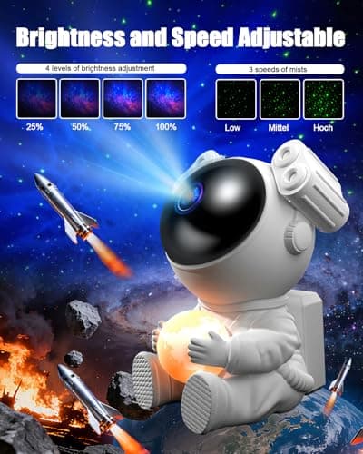 Detalle 2 de MYSTILUCK Proyector de estrellas con astronauta y lámpara lunar, temporizador y mando a distancia