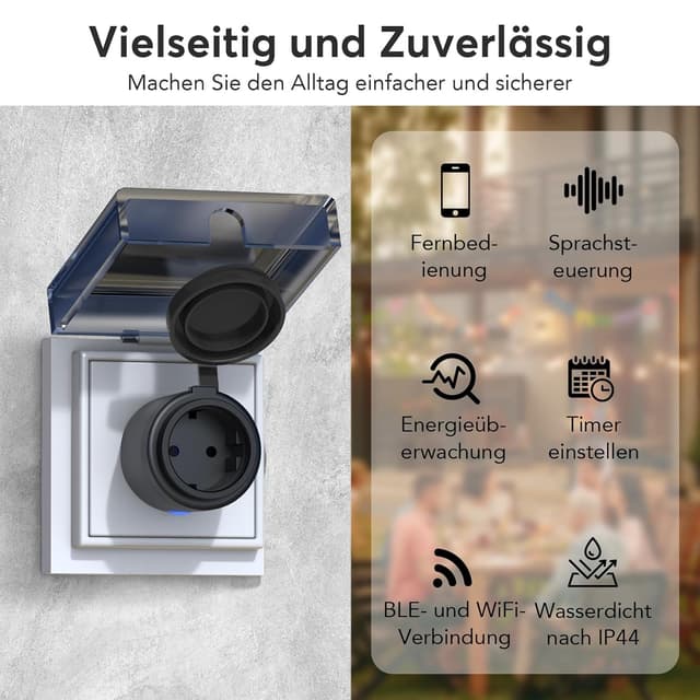 Detalle 2 de EIGHTREE WLAN Außensteckdose IP44 mit Timer