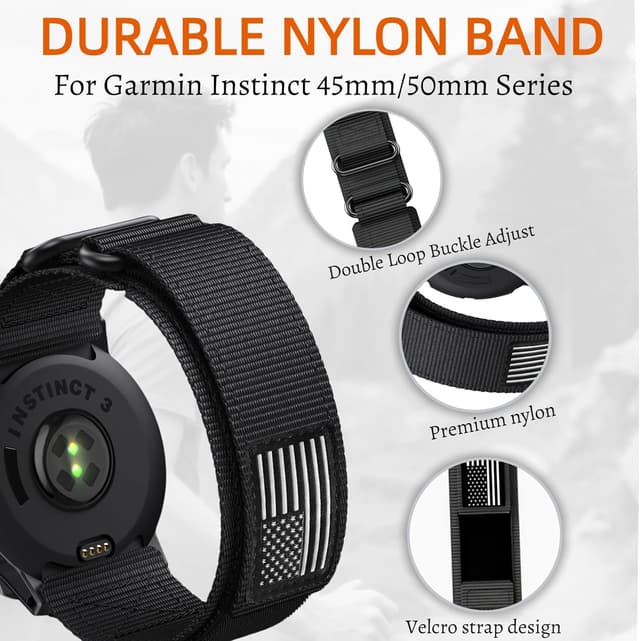 Detalle de Nylon Double Loop Buckle Strap for Garmin Instinct 2X/3 50mm (Adjustable Breathable Wristband)