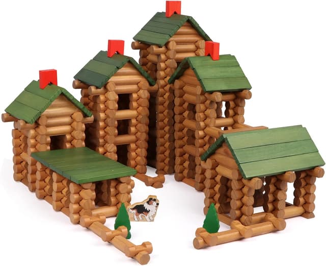 Detalle de Wondertoys 530-Piece Wooden Logs Set (Ages 3+) for Building Cabins, Cottages & Educational Play