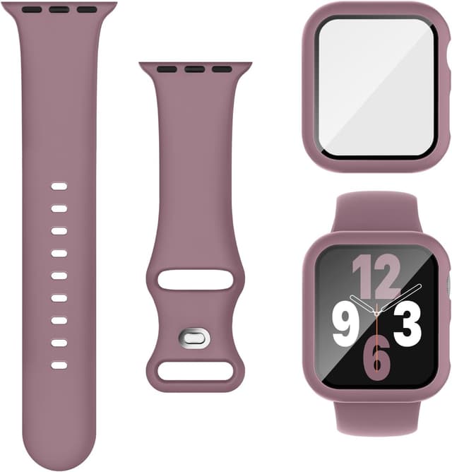 Detalle de Joehwerr 3-in-1 Apple Watch strap & case set (46mm) in smokepurple with 9H tempered glass screen protector