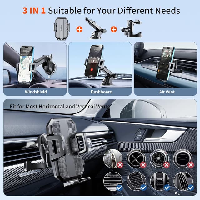 Thumbnail 1 de SUUSON Upgraded 3-in-1 Car Phone Holder Mount