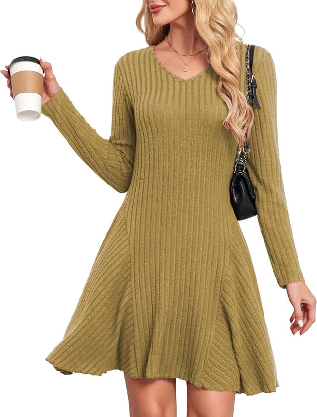 Detalle de Robe pull tricotée femme SENBATU à col en V et manches longues