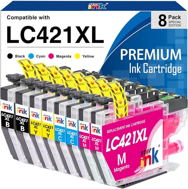 Detalle de st@r ink LC421XL kompatible Tintenpatronen im 8er-Set für Brother (LC421XL / LC-421XL) inkl. Schwarz, Cyan, Magenta, Gelb