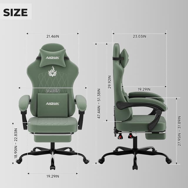 Detalle de NIONIK Gaming Stuhl für Ergonomie grün