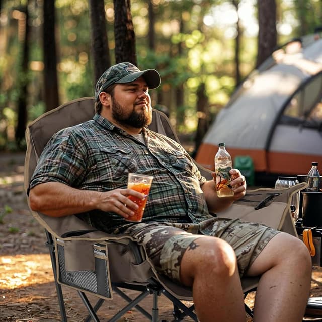 Detalle 2 de OVERMONT Übergroßer klappbarer Campingstuhl/Campingsofa (bis 204 kg) mit Polsterung, Getränkehalter & Kühltasche