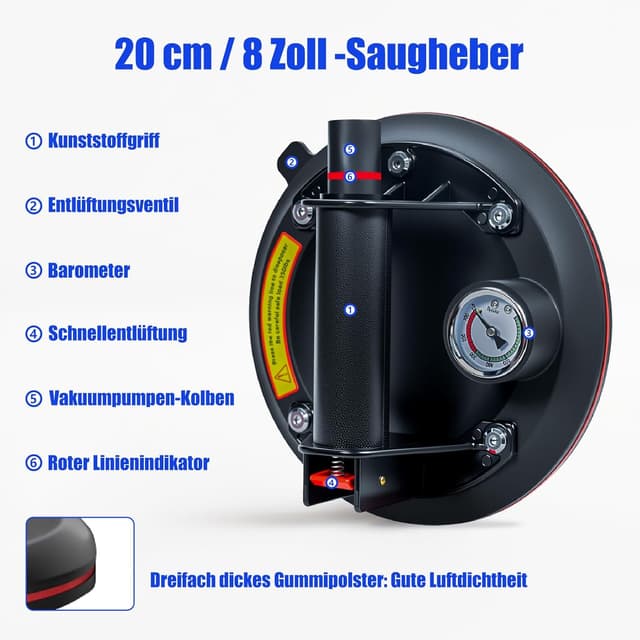 Thumbnail 4 de Saugheber Glassauger 220KG mit Manometer