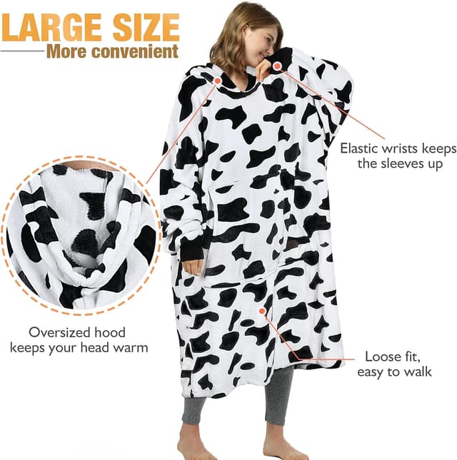 Thumbnail 4 de Catalonia Classy Long Soft Hoodie Blanket Cow Print 🧣