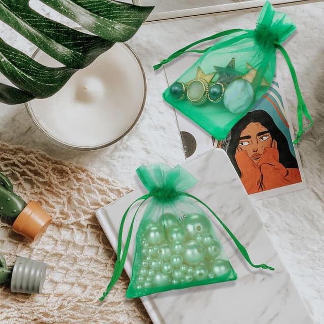 Thumbnail 3 de jijAcraft Bolsas de Organza Verdes para Bodas 7x9 cm