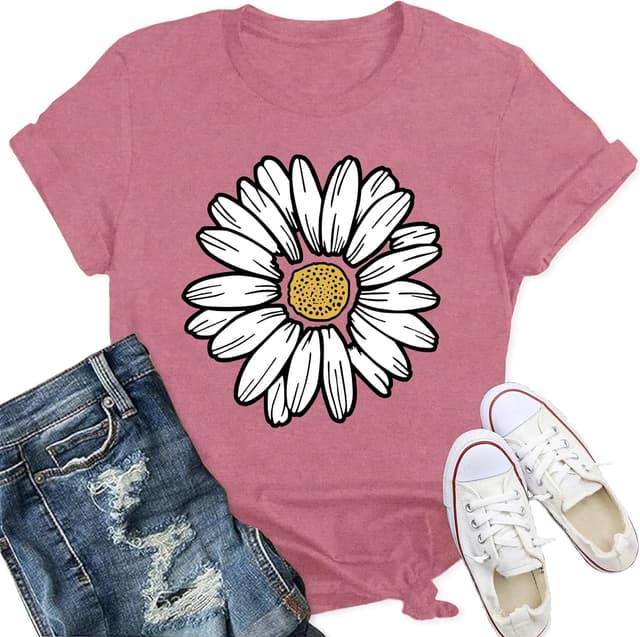 Detalle 2 de Qskall Daisy T Shirts for Women Marguerite Daisy Floral Shirt (Wildflower Tee)
