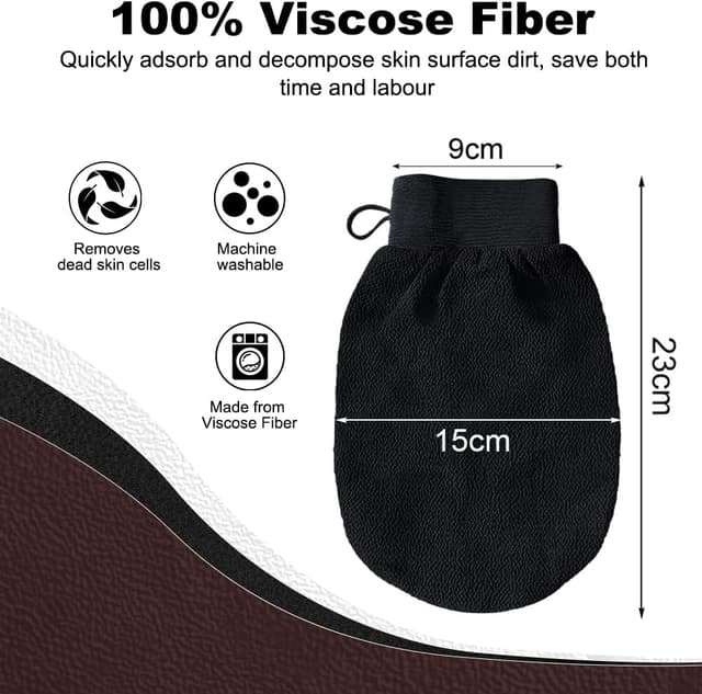 Detalle de URAQT Gant Exfoliant – Kit de 3 gants pour gommage sous la douche (Noir, Marron foncé, Blanc)