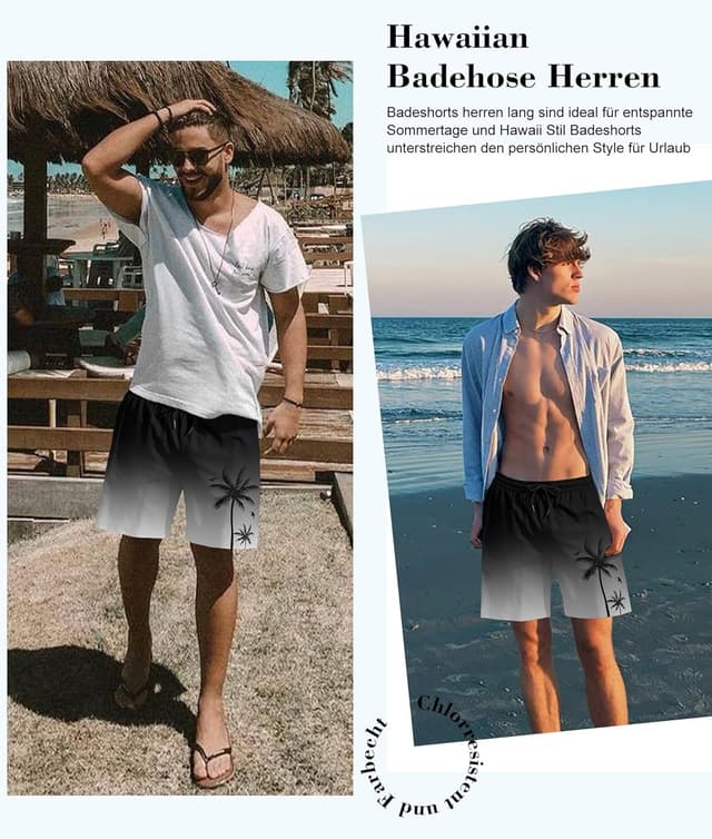 Detalle 2 de Werfami Badehose Herren Lang – Badeshorts mit Innenhose, schnelltrocknend & UV-Schutz (S–3XL)