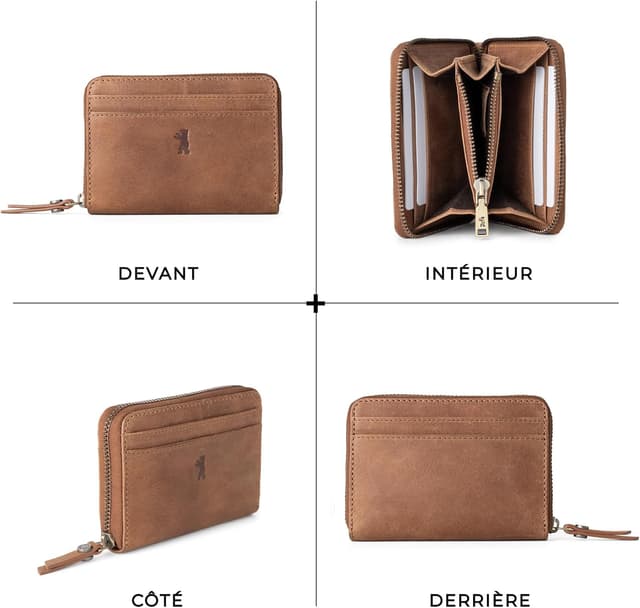 Detalle 2 de Berliner Bags Elsa Petit Portefeuille en cuir marron avec protection RFID, format compact