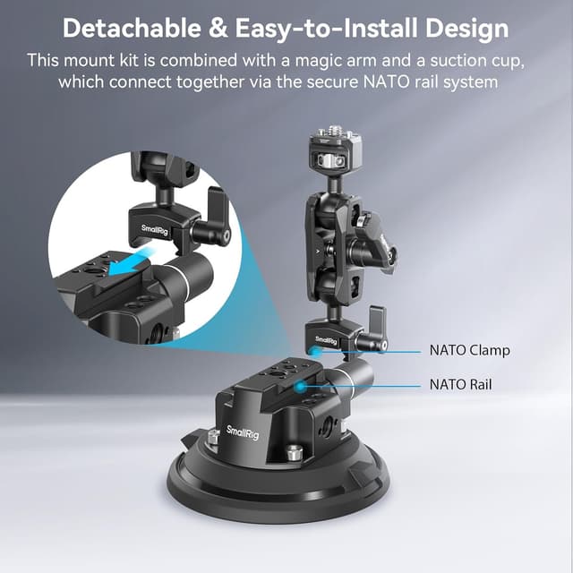 Detalle 2 de SMALLRIG 4236B : support 4" à ventouse avec bras magique et tête sphérique (charge max. 3 kg)